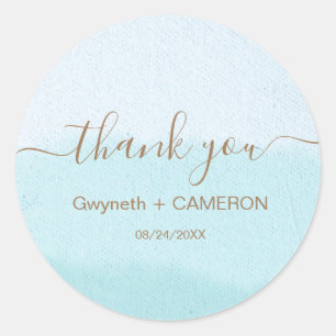 Watercolor Turquoise Blue Modern Minimalist Classic Round Sticker