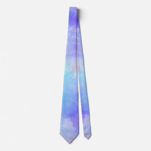 Watercolor Turquoise Blue Violet Neck Tie (Front)