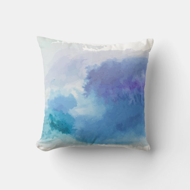 Watercolor turquoise blue violet throw pillow (Front)