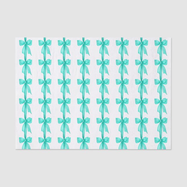 Watercolor Turquoise Coquette Bows Tissue Paper (Front)