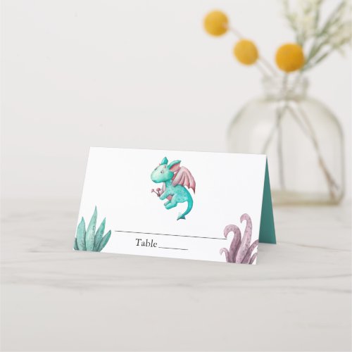Watercolor Turquoise Dragon Magical Baby Shower  Place Card