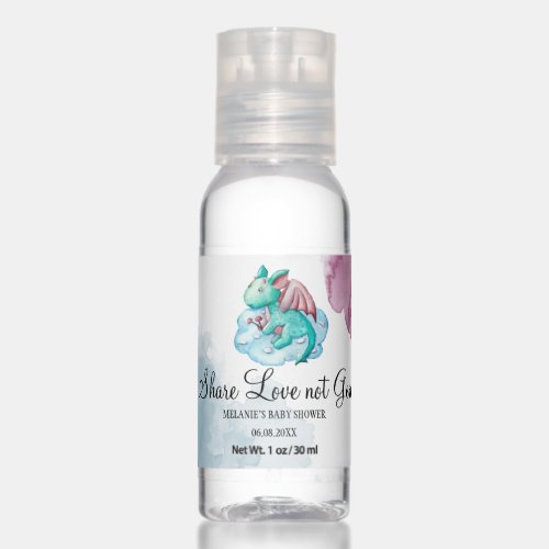 Watercolor Turquoise Dragon Share Love Not Germs Hand Sanitizer