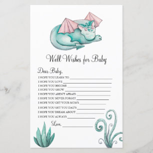 Watercolor Turquoise Dragon Well Wishes for Baby