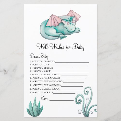 Watercolor Turquoise Dragon Well Wishes for Baby