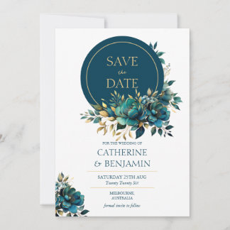 Watercolor turquoise flower Save The Date Card