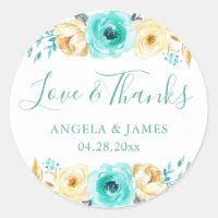 Turquoise Thank You Wedding Stickers