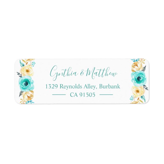 Watercolor Turquoise Mint Gold Floral Label