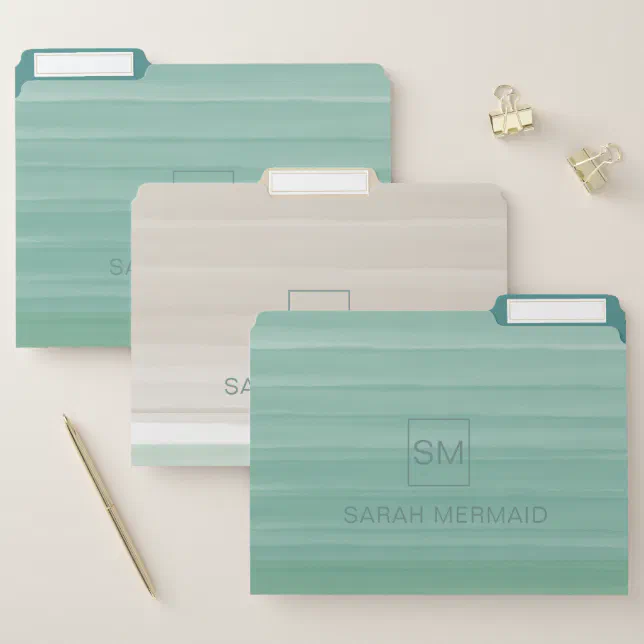 Watercolor Turquoise Ocean Sand File Folders Zazzle