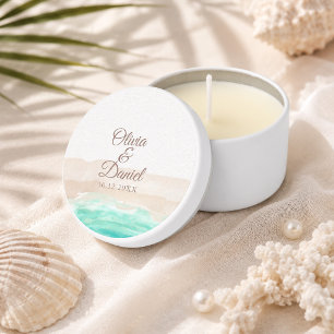 Watercolor Turquoise Sandy Beach Wedding  Mini Candle Favors