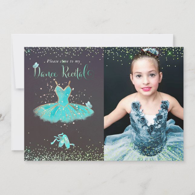 Watercolor Turquoise Tutu Dance Recital Invitation (Front)