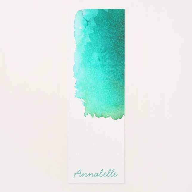 Watercolor turquoise vibrant energetic art yoga mat (Front)