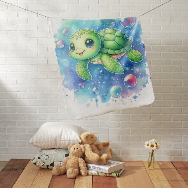 Watercolor Turtle Baby Blanket (In Situ)