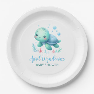 Watercolor turtle baby shower paper plates