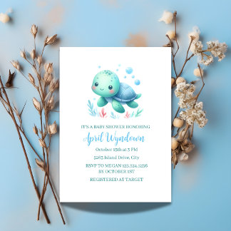 Watercolor Turtle Baby Shower Under the Sea Invitation