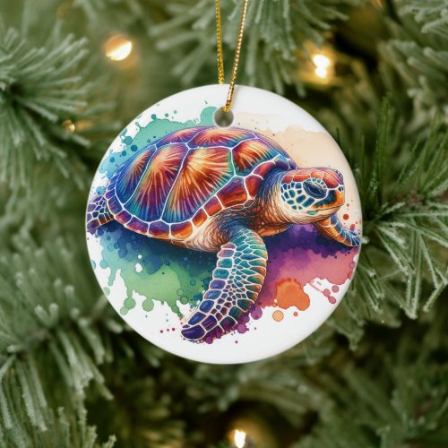 Watercolor turtle ceramic ornament