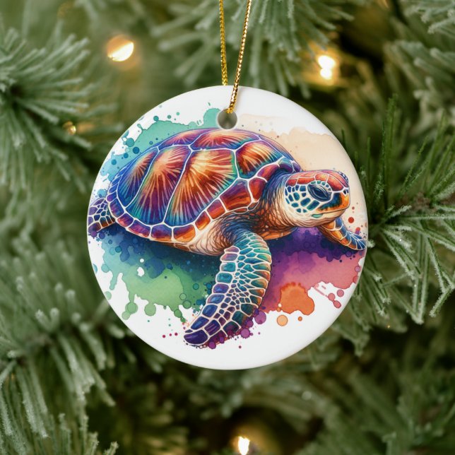 Watercolor turtle ceramic ornament (Tree)