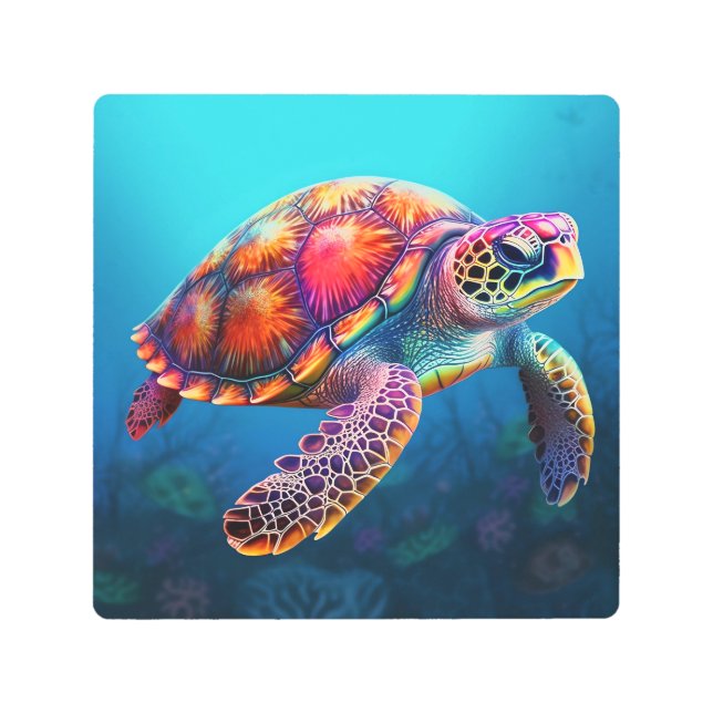 Watercolor Turtle Metal Print (Front)