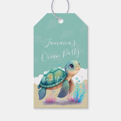 Watercolor Turtle Ocean Beach Birthday Thank You   Gift Tags