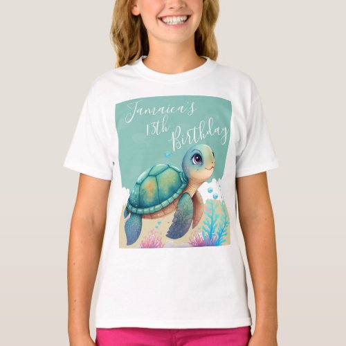 Watercolor Turtle Ocean Birthday Party T_Shirt