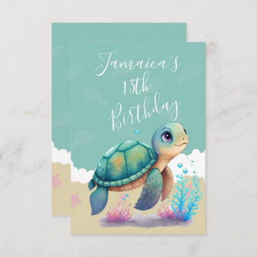 Watercolor Turtle Ocean Birthday Party Thank You