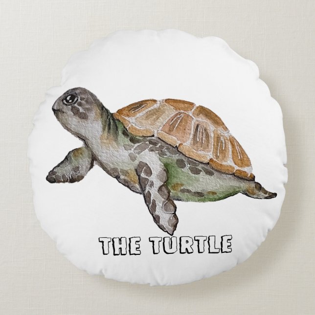Watercolor Turtle Round Pillow (Front)