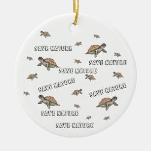 Watercolor Turtle Save Nature Ceramic Ornament