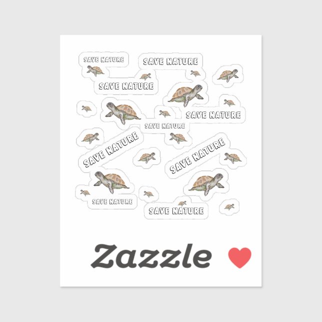 Watercolor Turtle Save Nature Sticker (Sheet)