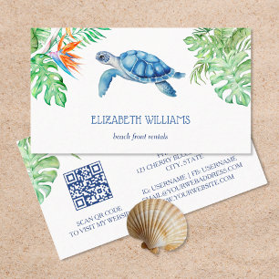 Watercolor Turtle Tropical Leaves Business Card