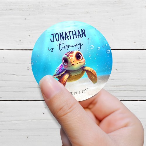 Watercolor Turtle Under the Sea Birthday Favors Classic Round Sticker