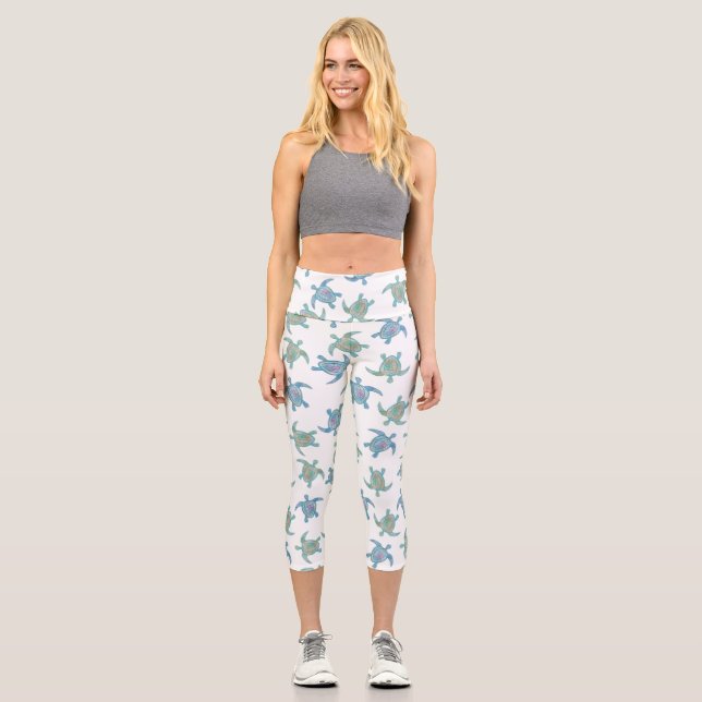 Watercolor Turtles Capri Leggings (Front)