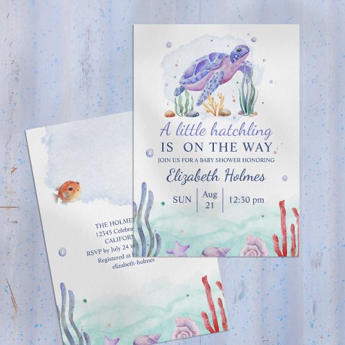 Watercolor Turtoise Sealife Baby Shower Invitation