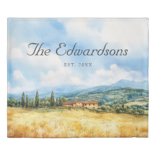 Watercolor Tuscan Mediterranean Family Name Duvet Cover