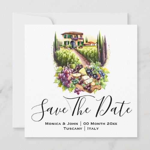 Watercolor Tuscan Villa Italian winery Italy chic Invitation