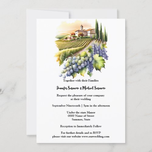 Watercolor Tuscan Villa Tuscany winery landscape  Invitation