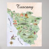 Watercolor Tuscany Food & Landmark Map
