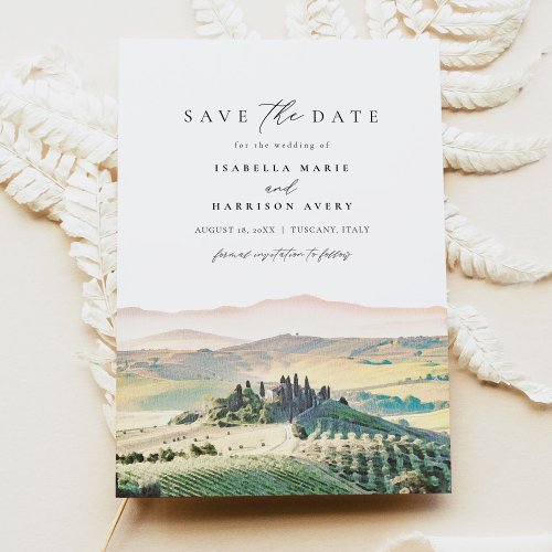 Watercolor Tuscany Italy Skyline Save the Date Invitation