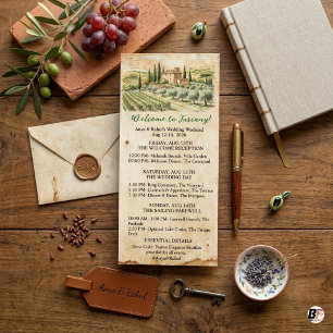 Watercolor Tuscany Vineyard Wedding Weekend Itiner Rack Card