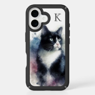 Watercolor Tuxedo Cat Monogram 