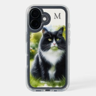 Watercolor Tuxedo Cat Monogram 