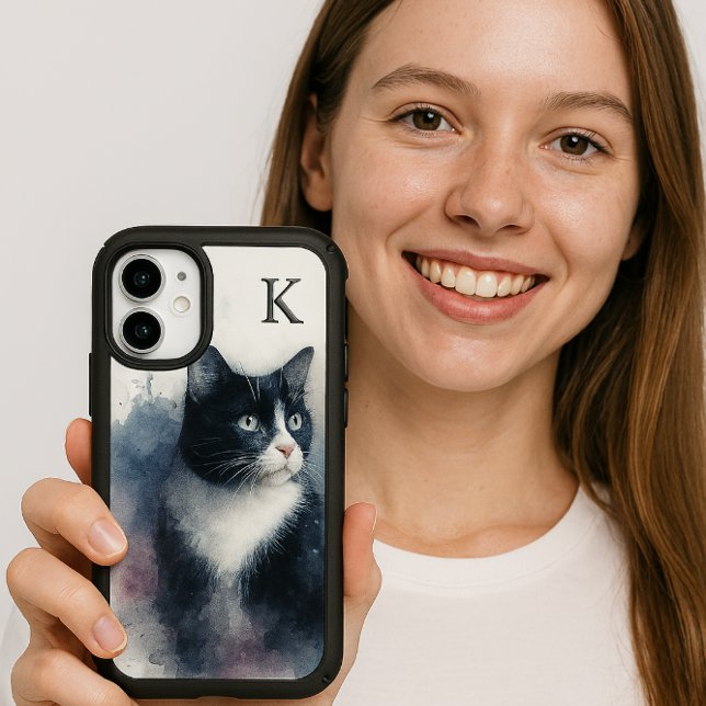 Watercolor Tuxedo Cat Monogram  Speck iPhone Case (Creator Uploaded)