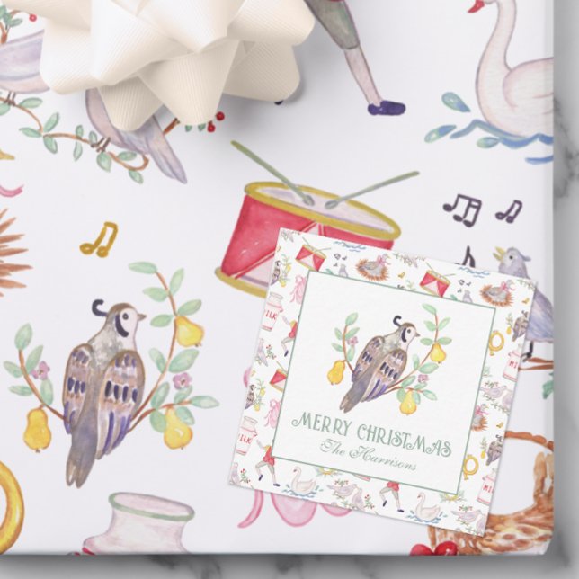 Watercolor Twelve Days of Christmas Gift Enclosure Note Card (Creator Uploaded)