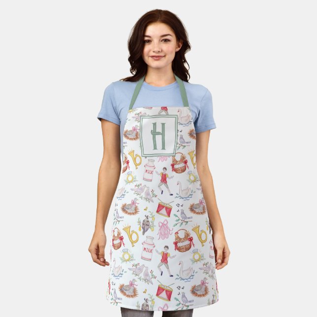 Watercolor Twelve Days of Christmas Personalized Apron (Worn)