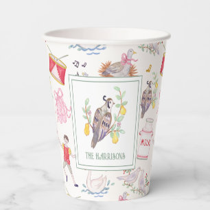 Watercolor Twelve Days of Christmas Personalized Paper Cups