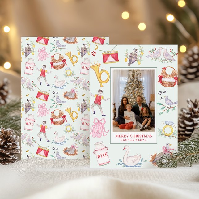 Watercolor Twelve Days of Christmas Photo Holiday Card (Creator Uploaded)