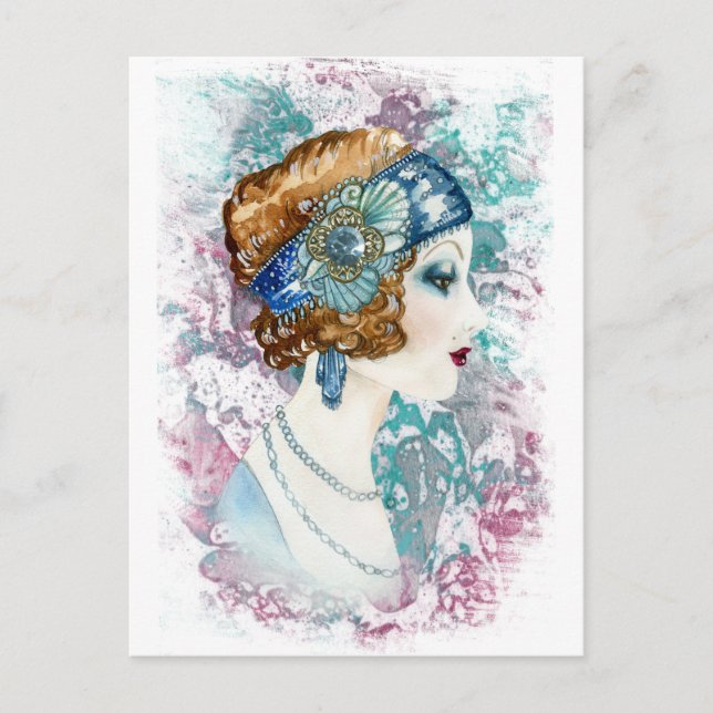 Watercolor Twenties Art deco flapper girl Postcard (Front)