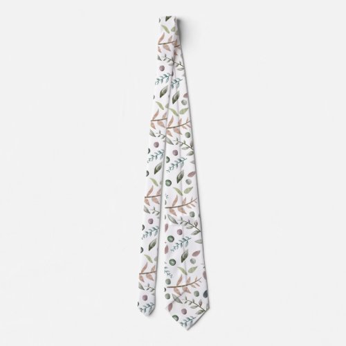 Watercolor twigs pattern neck tie