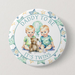 Watercolor Twin Boys Baby Shower Dad to Be Button