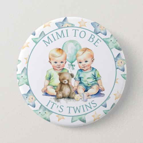 Watercolor Twin Boys Baby Shower Mimi to Be Button