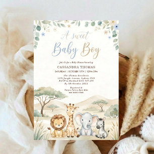 watercolor Twin Jungle Safari Animals Baby Shower Invitation