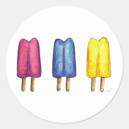 Watercolor Twin Pop Popsicles Ice Lollies Lolly Classic Round Sticker